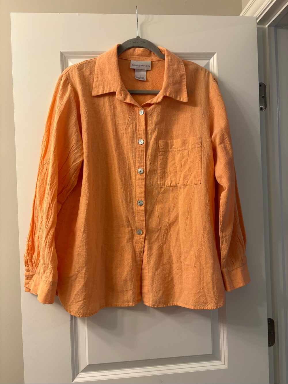 Vintage Susan Graver Orange Cotton Shirt Jacket Size Large Button Front Pocket